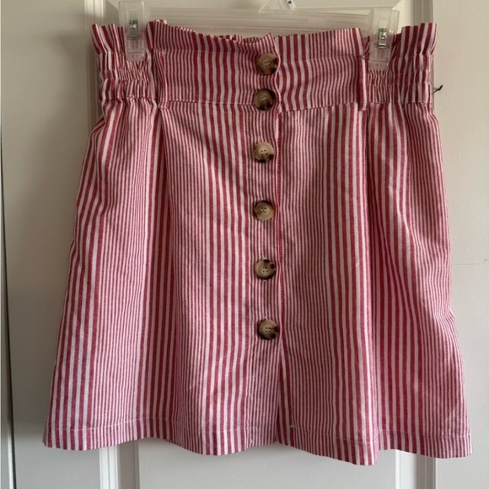 FAVLUX Red Striped Button-Down A-Line Skirt